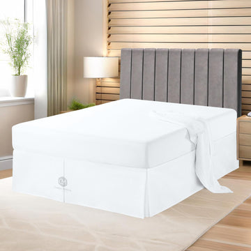 Premium King Size Bedskirt 100% Cotton Blend White Bed Skirt King Size 24" Drop Length, Tailored Fit, Elegant Pleated