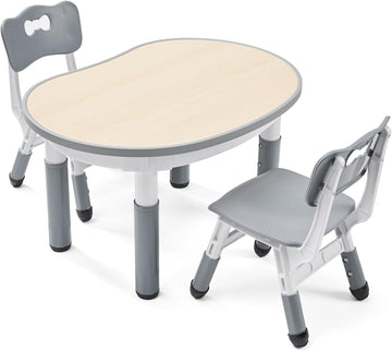 Kids Round Activity Table and Chairs Set, Height Adjustable Plastic Children Art Desk with 2 Seats, Kids Set Table Set