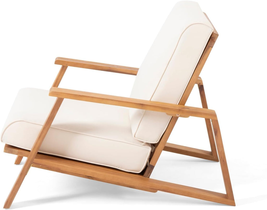 Acacia Wood Outdoor Chaise Lounge Chair, Patio Reading Lazy Recliner Sofa Couches Seating with Weather-Resistant