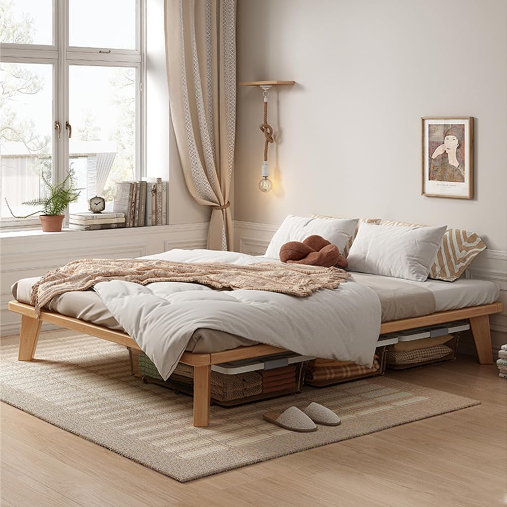 California-King Wood Platform Bed Frame, 14 Inch Bed Base, Oak