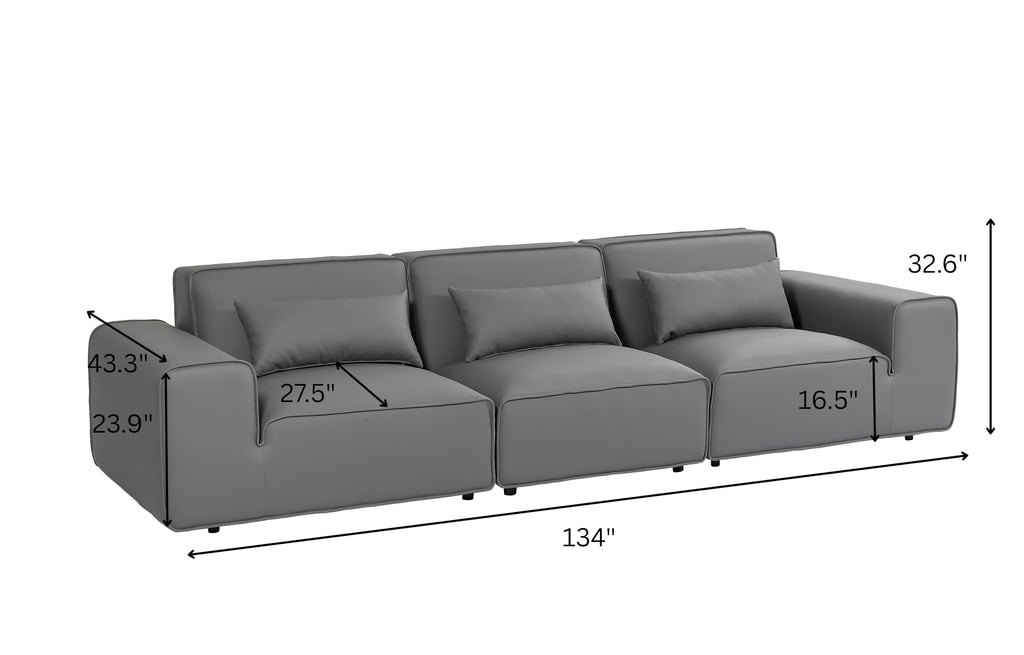 134" Oversized Minimalist-Modern Modular Sectional Sofa, Low Profile Feather Deep Seats Upholstered in Imitation