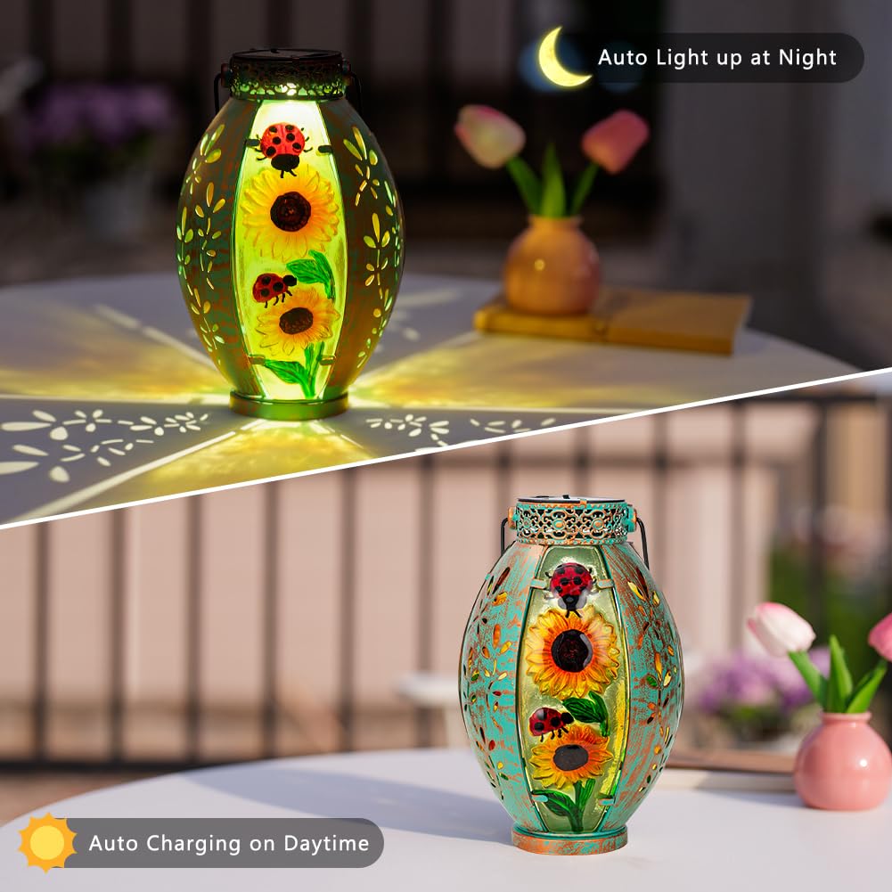 Solar Lantern Outdoor Waterproof, Hanging Solar Lantern Garden Yard Decor, Sunflower Garden Decor, Sunflower Gift for