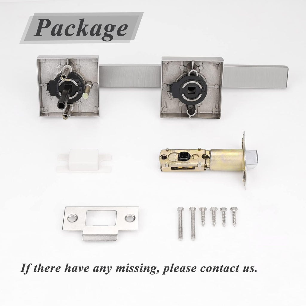 Square Brushed Nickel Passage Door Handles, Interior Non-Locking for Hall & Closet, Heavy Duty Zinc Alloy Reversible