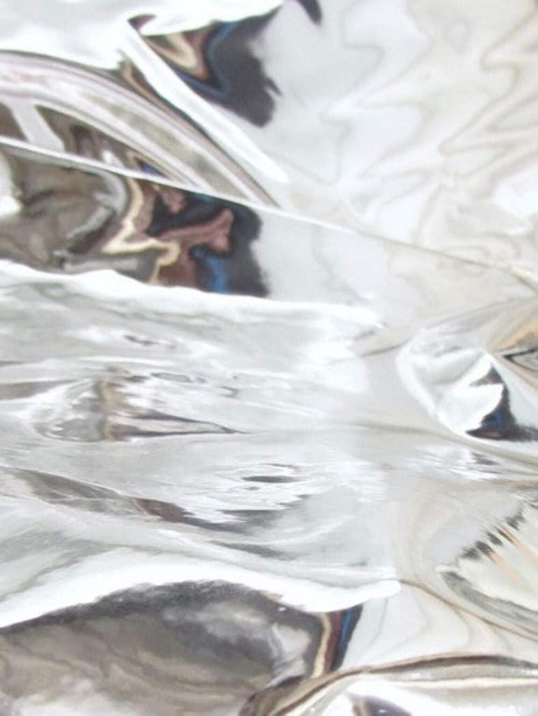 TM Chrome Mirror Reflective Vinyl Fabric by The Yard DIY Upholstery Accessories Applications (Silver)