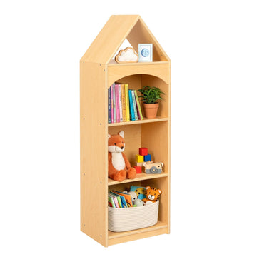 4-Tier Montessori Bookshelf and Toy Storage Cabinet with House Shape
