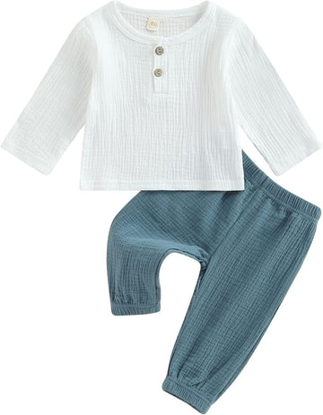 Toddler Boy Linen Outfit Baby Boy Fall Winter Clothes Set Button-Down Shirt Tops Cotton Linen Pants 2PCS