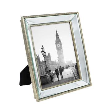 Jacobs 8x10 Silver Beveled Mirror Picture Frame - Classic Mirrored Frame with Deep Slanted Angle Made for Wall Décor