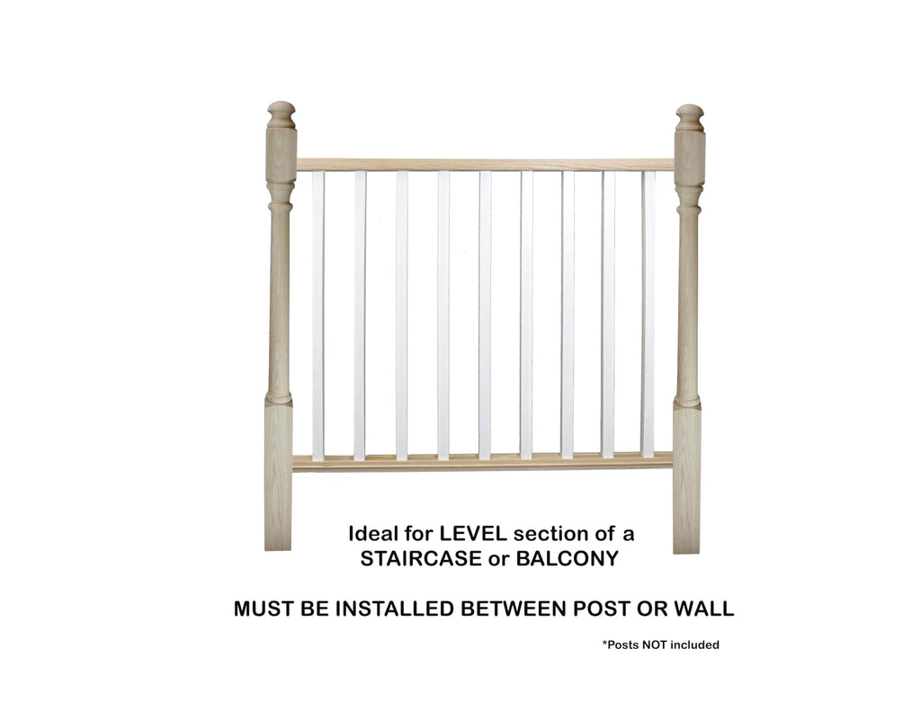 DIY Indoor Modern Rail Section Kit (Level Only) with White Wooden Square Balusters (1 1/4" Thick) with Unfinished Red
