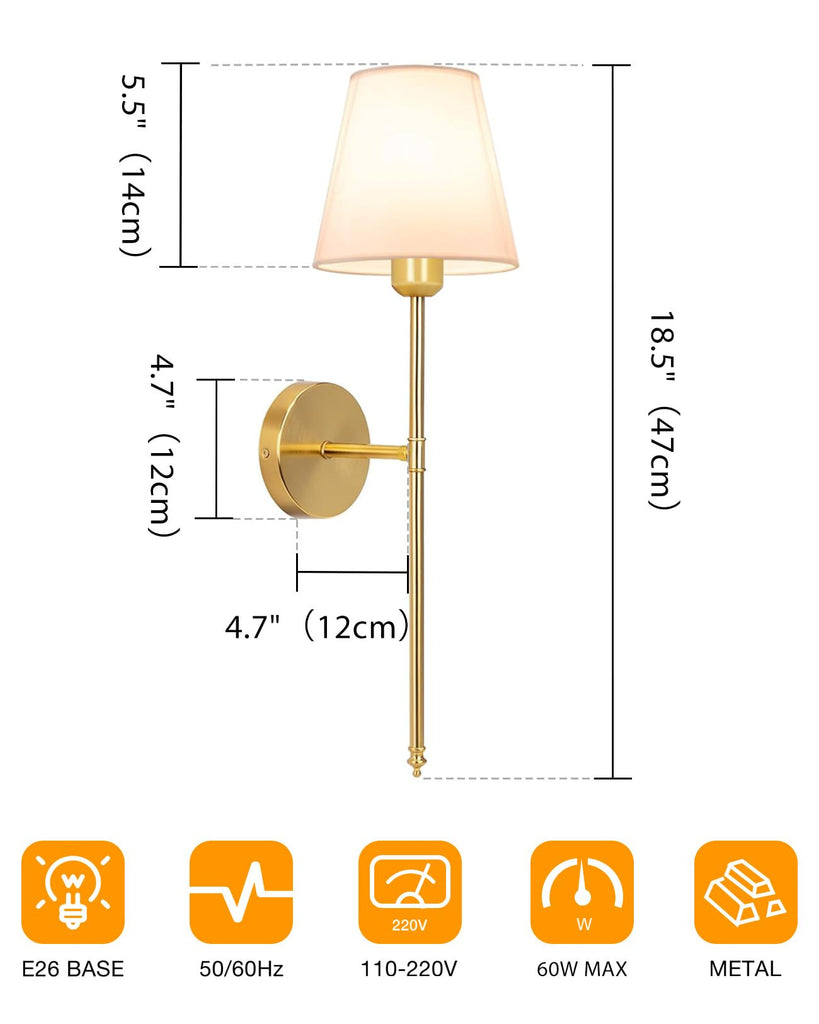 Wall Sconce with Fabric Shade Vanity Brushed Gold