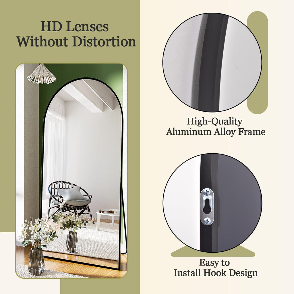 71" x 30" Arch Floor Length Mirror with Stand, Black