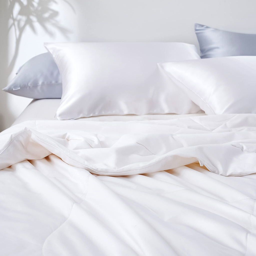 Silk Comforter with Cotton Shell Pure Natural Silk Filled Duvet for All Season Full Size 76"x87", Winter Warm