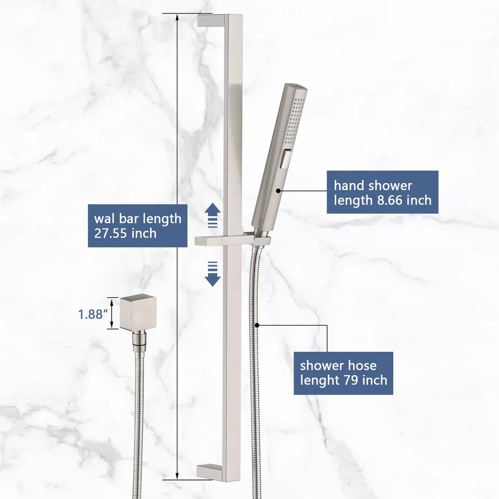 Handheld Shower Head with Slide Bar Combo, 27.5-Inch Adjustable Height Slide Bar, High Perssure Handheld Shower Head