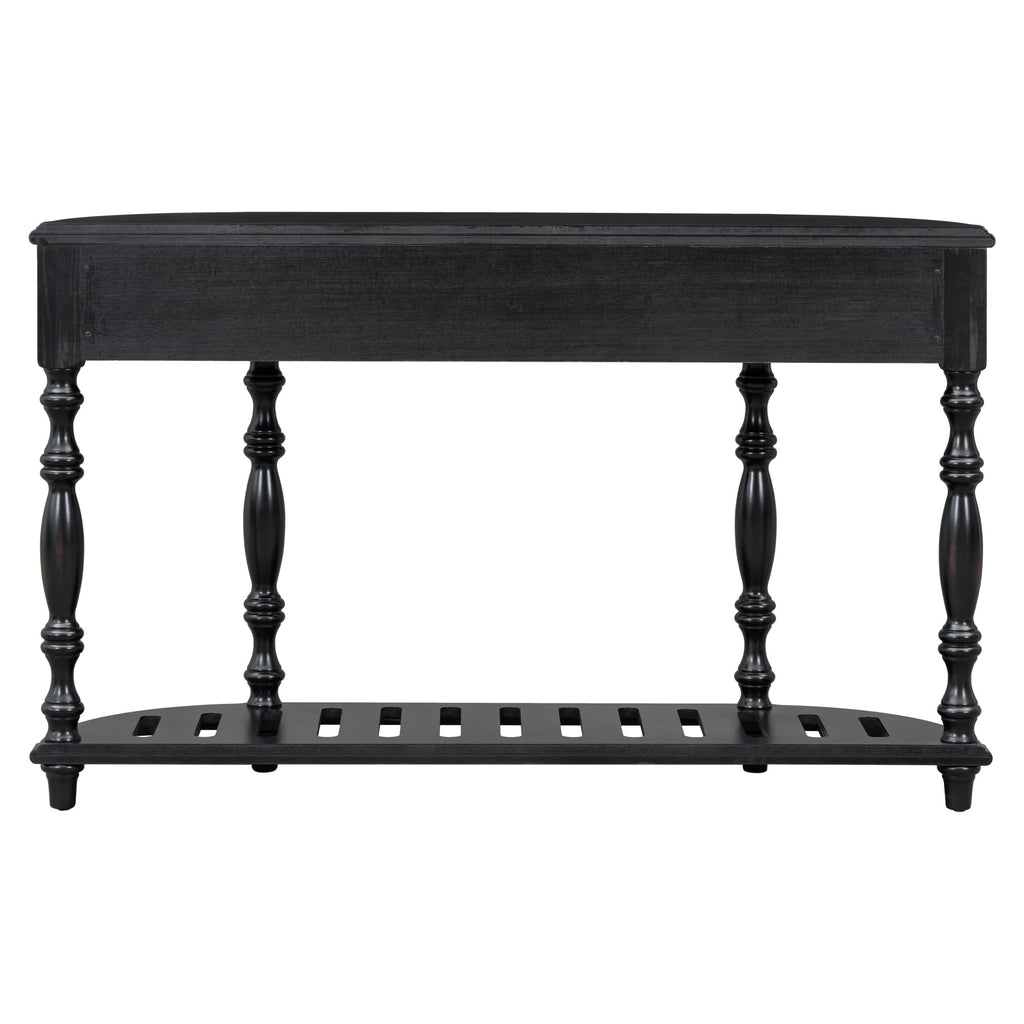 Vintage Entryway Console Table with 4 Storage Drawers and Open Slatted Shelf, Entry Hallway Foyer Sofa Table with