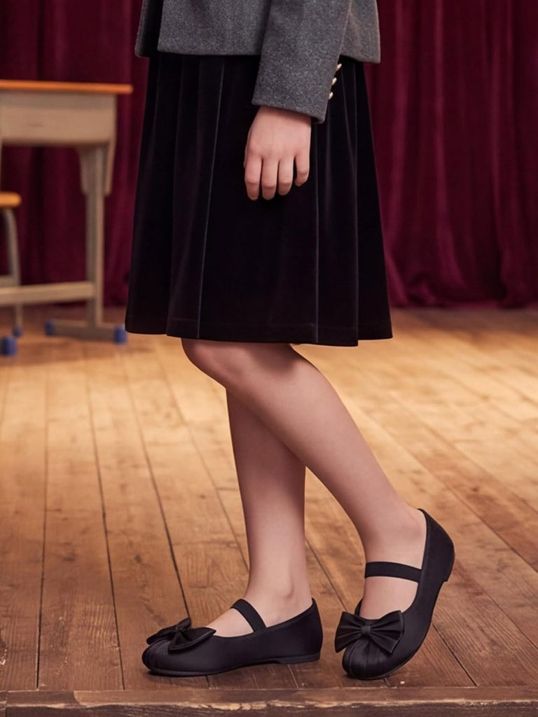 Girls Dress Shoes Bow Ballet Flats Satin Square Toe Mary Jane Shoes