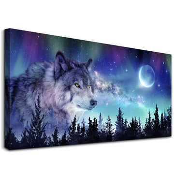 Canvas Wall Art Large Wall Decor Paintings Modern Family Wall Decorations Abstract Aurora Scenery Canvas Art Wolf