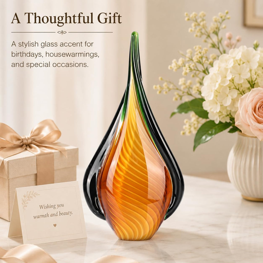 9" Tall Hand Blown Glass Sculpture,Drop Glass Paperweight Desk,Modern Art Figurines,Mediterranean Beach House