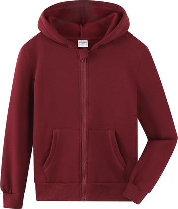 Youth Solid Fleece Hoodies Soft Full Zip Hooded Sweatshirts for Children