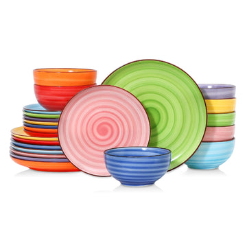 Ceramic Plates and Bowls Sets, 24 Pieces Dinnerware Sets for 8, Scratch Resistant Dish Set for holiday