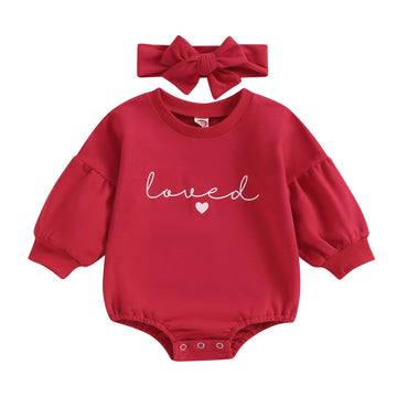 Newborn Baby Girl Valentines Clothes Long Sleeve Onesie Bubble Romper Fall Winter Cute Outfits (Puff Sleeve Red, 0-3