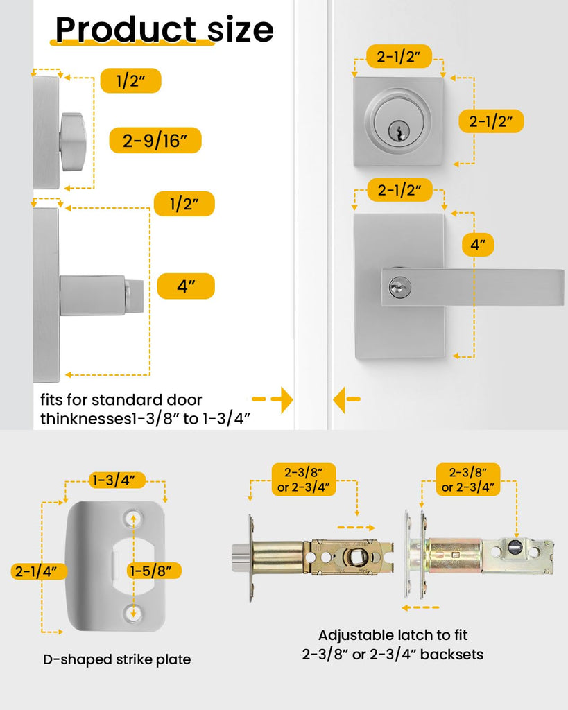 Brushed Nickel Exterior Door Handle with deadbolt 1 Pack