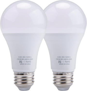 2 Pack 9W 800LM 4000K Garage Door Opener LED Light Bulbs A19 E26 Base White