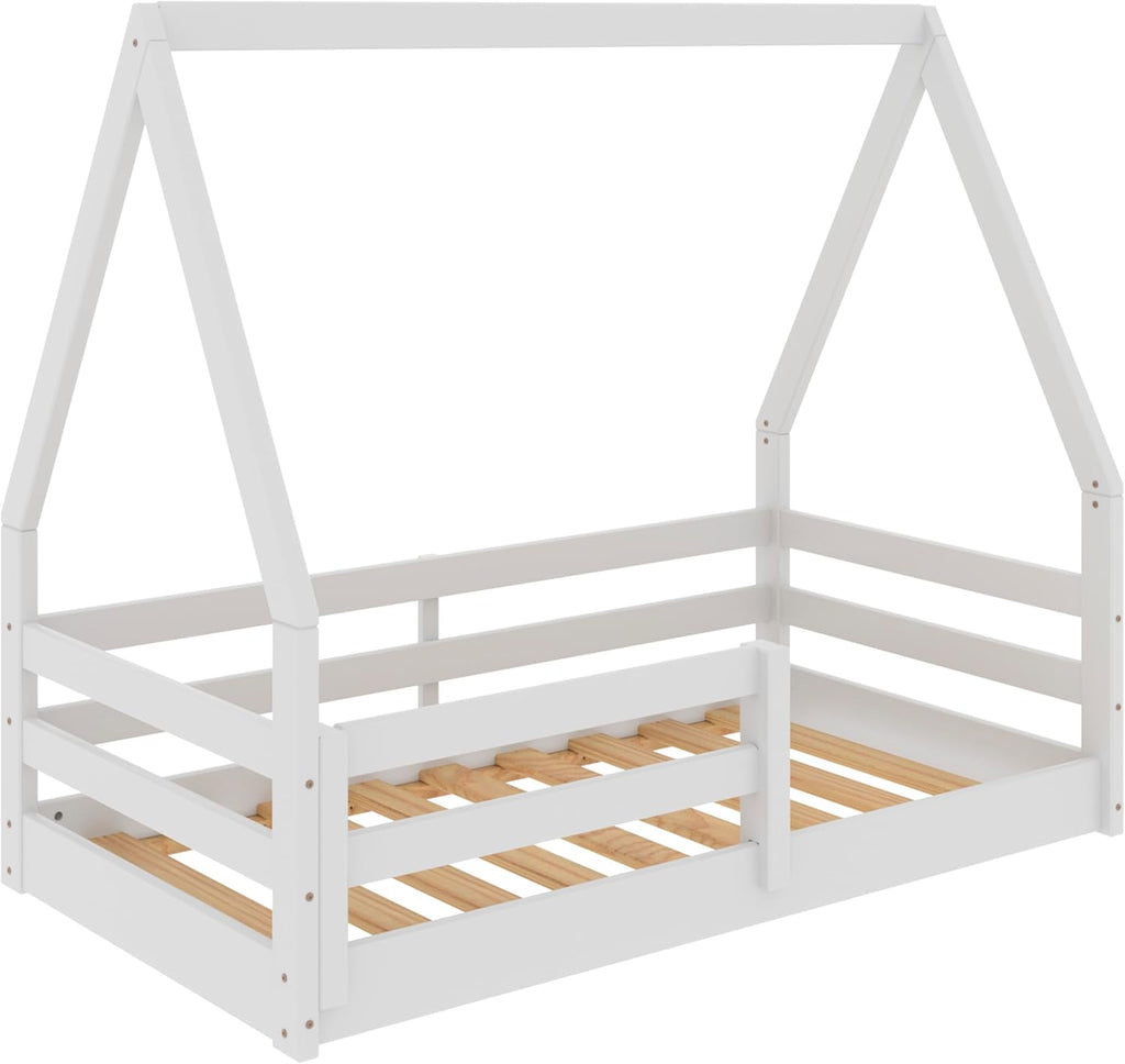 The Tree Montessori Floor Bed House Frame Canopy, White Finish