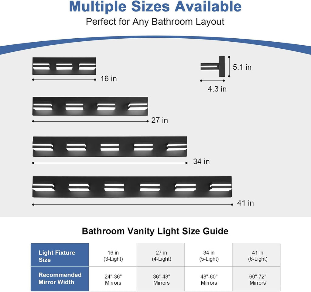Modern LED Small Black Acrylic Bathroom Lights Fixtures 3-Light | Wall Lighting,Vanity Lights Over Mirror 6000K
