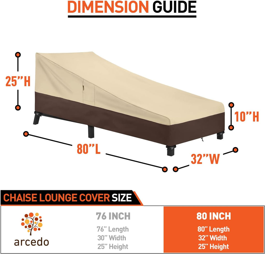 Waterproof Outside Lounge Chair Covers 2 Pack, Heavy Duty Patio Chaise Lounge Covers for Outdoor Furniture, Protect