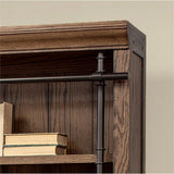 Avondale 120" W Contemporary Wood Bookcase Wall with Ladder Storage Organizer Display, 5 Adjustable Shelves