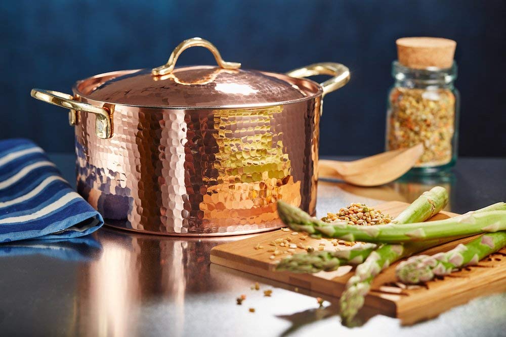 1.2MM Thick Hammered Copper Soup Pot Casserole Pan Dish Dutch Oven, 4 Quarts (9" x 4")