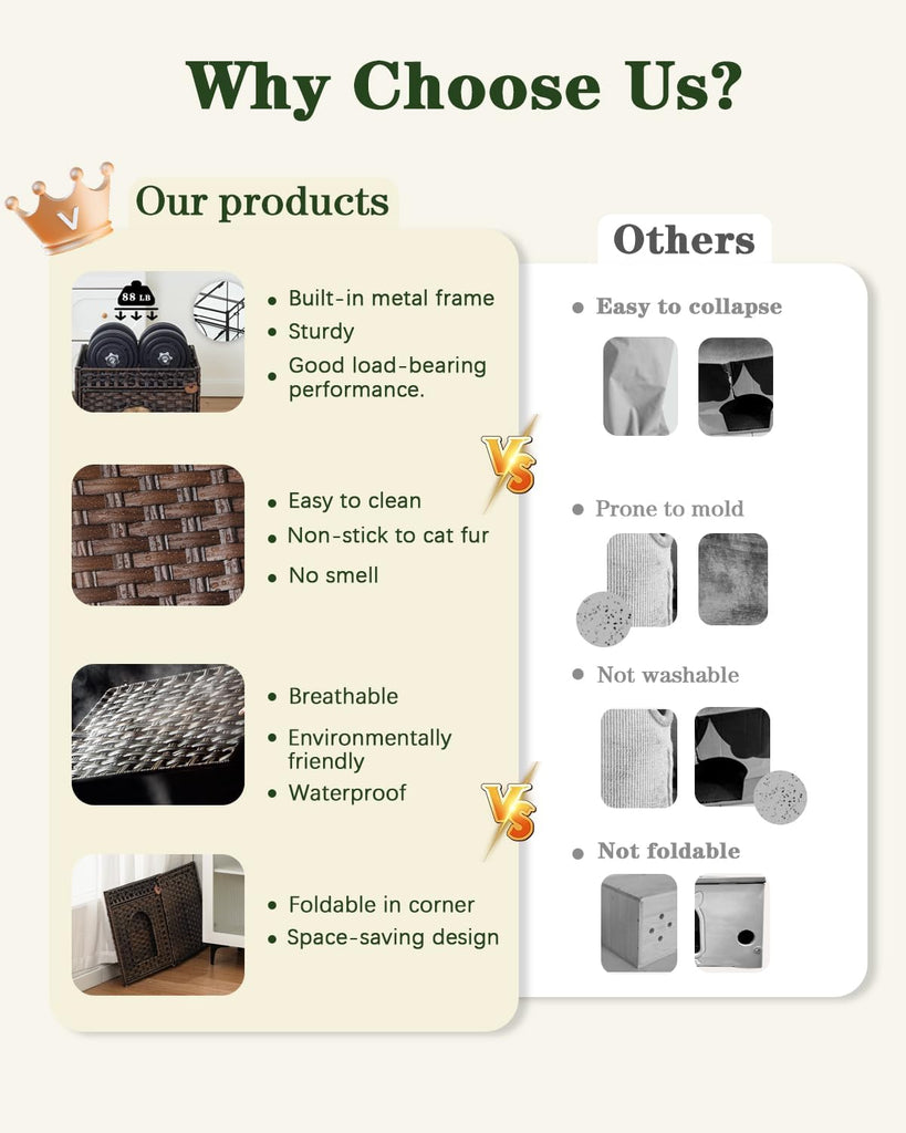 Cat Beds for Indoor Cats Extra Large Double PE Rattan, Brown