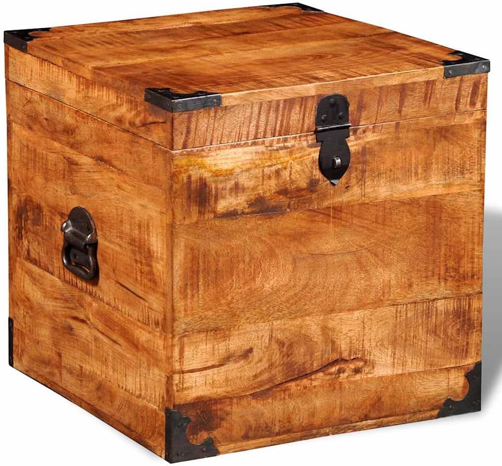 Handmade Cubic Storage Chest, Rustic Mango Wood Organizer Box, Decorative Wooden Trunk , and Entryway, 18-Inch Square