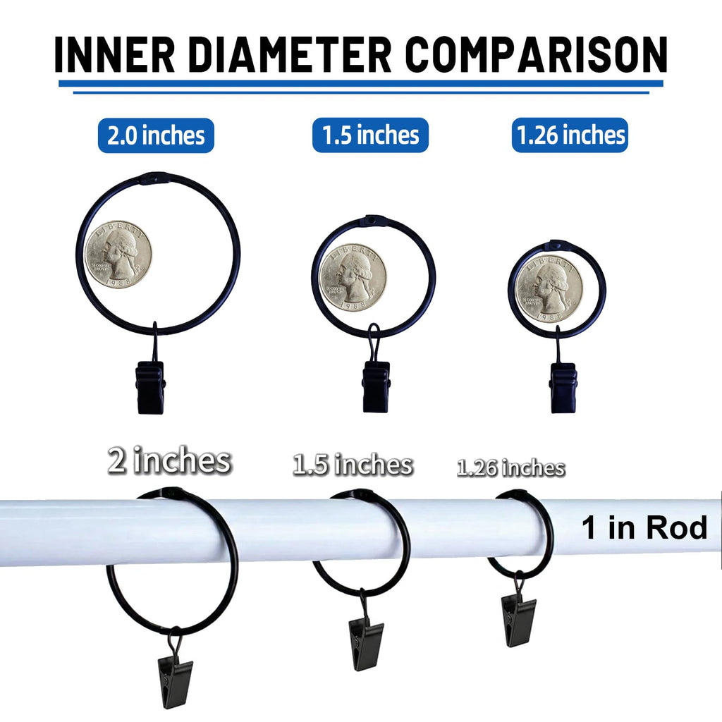 24 Pack 2 Inches Openable Curtain Rings with Clips