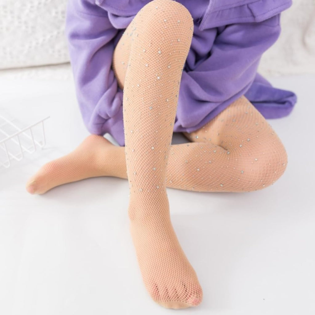 Girls Sparkle Tights 2 Pack Fishnet Glitter Rhinestone Stockings