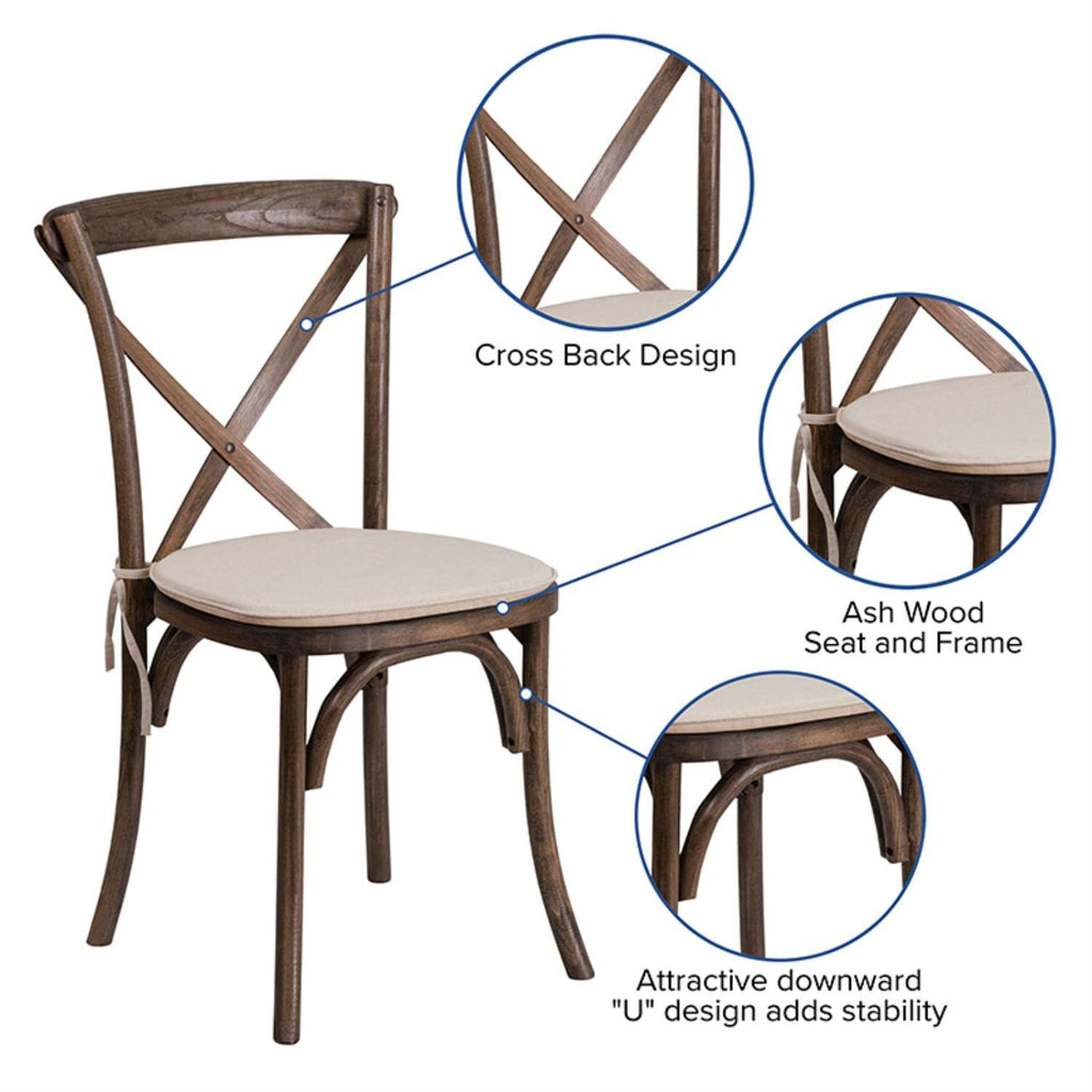 Wood Cross Back Stackable Chair with Cushion