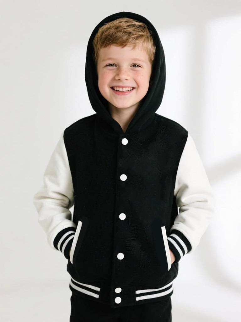 Kids Varsity Jacket Boys Girls Hooded Lightweight Baseball Coat