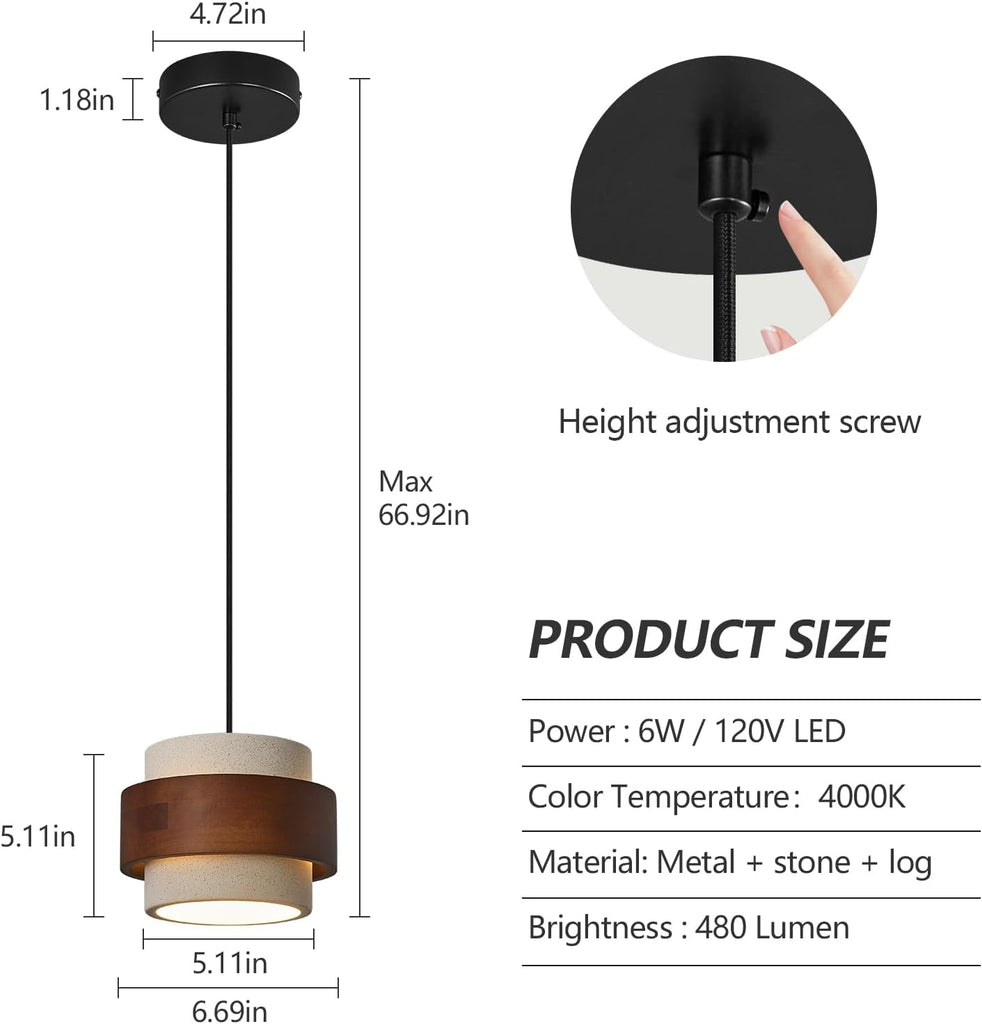 Modern Cement Pendant Light Fixture,Concrete Pendant Lights with Wood Accent,Vintage Farmhouse Chandelier for Kitchen