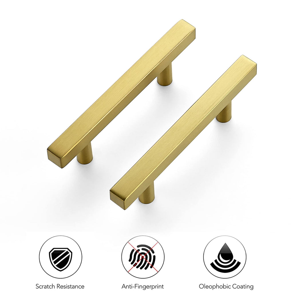 Brushed Brass Cabinet Hardware Square Pulls, 3.75 Inch, 20 Pack
