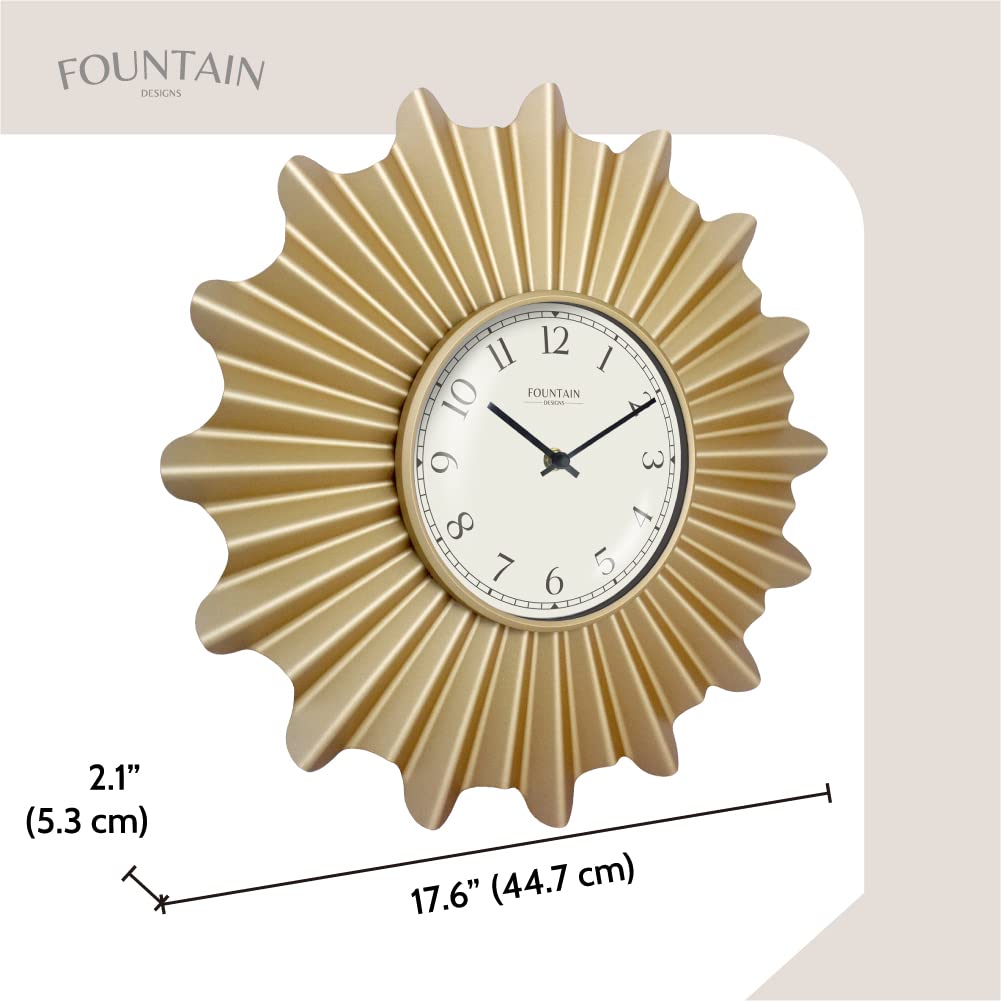 18 Inch Mid Century Modern Starburst Wall Clock, Gold