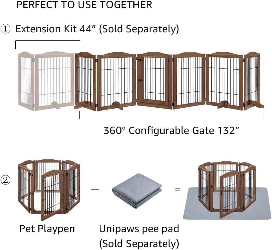 132" Extra Wide Dog Gate and Pet Playpen with Walk Through Door