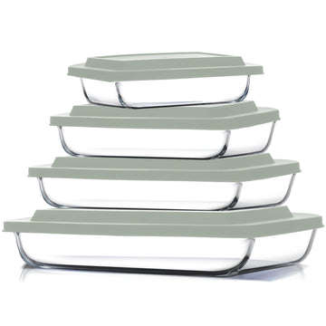 8-Piece Deep Glass Casserole Dishes for Oven with Plastic lids, Rectangular Glass Baking Dish Set, Baking Pans for