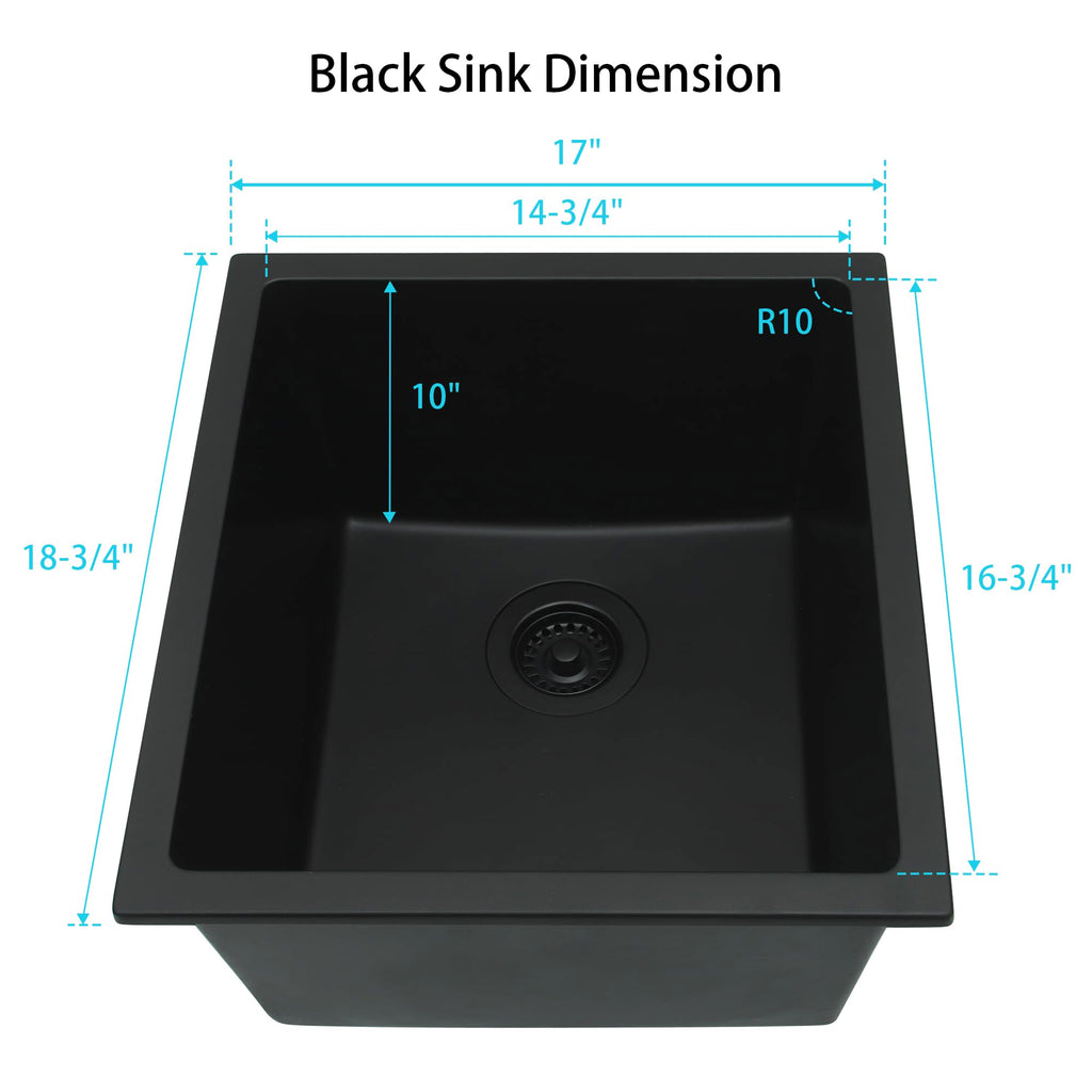 Black, 17 Inch Granite Composite Undermount Sink