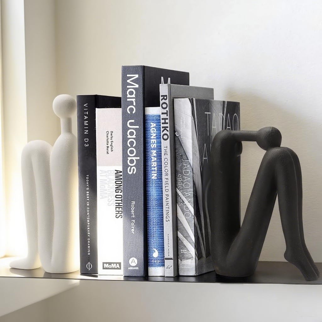 Ends Decorative for Shelves- Modern Bookends for Bookshelf Decor, Heavy Duty Book Holder and Book Stopper, Stylish