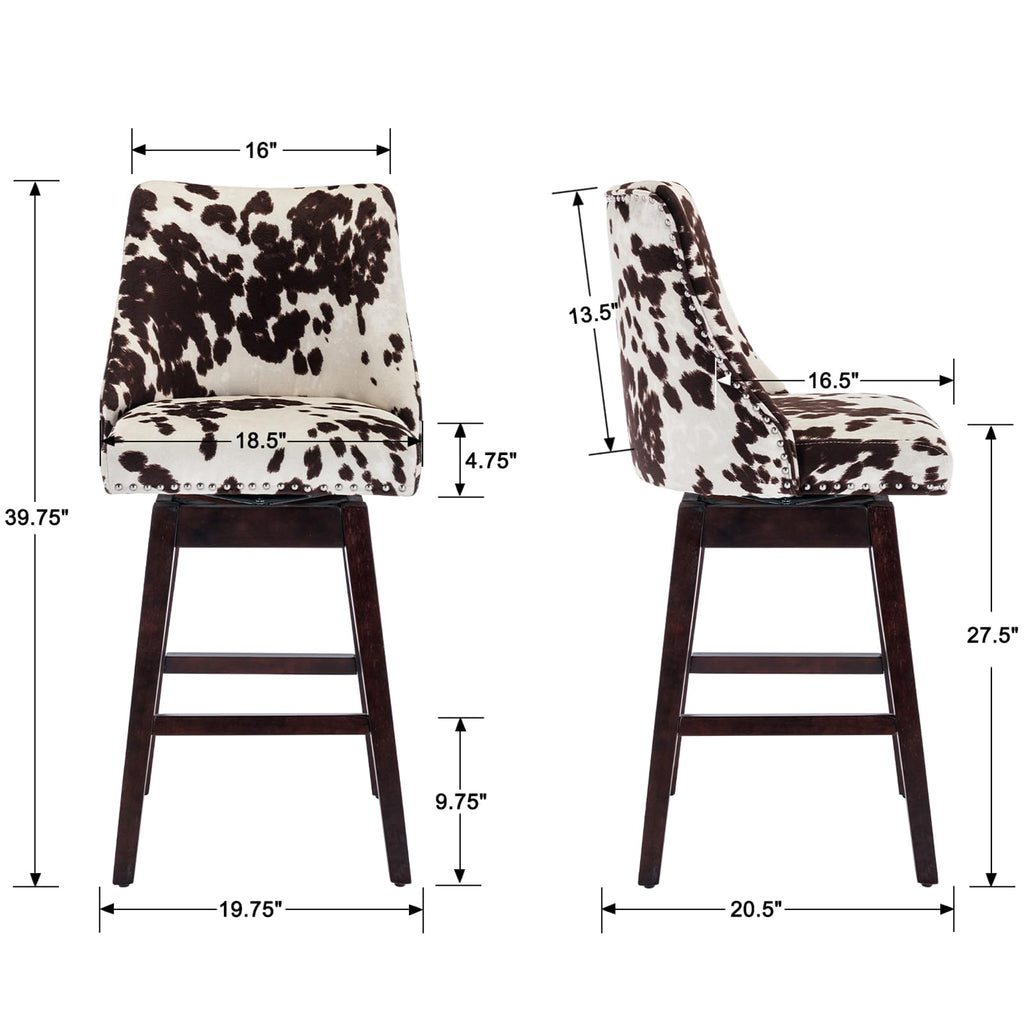 27.5" Bar Stools Set of 2, Velvet Swivel Kitchen Counter Height Stool Chairs with Back Mid Century Modern Barstool
