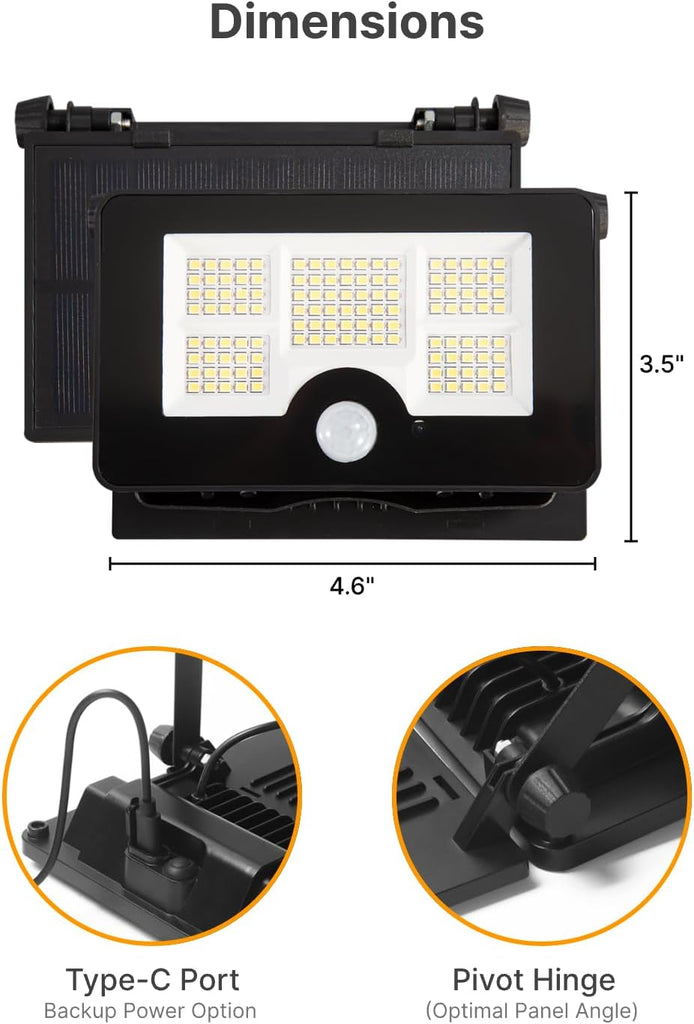 Solar Flood Light, 122 LEDs Bright Motion Sensor Outdoor Lights, Dusk-to-Dawn Solar Powered Security Light for Yard
