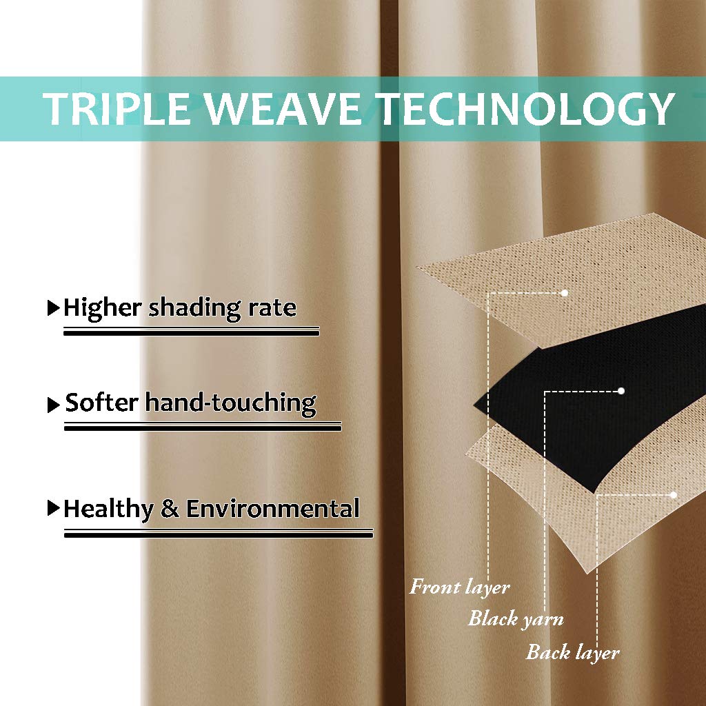 Thermal Insulated 100% Blackout Curtains, Noise Reducing Heavy-Duty Slider Curtain Panel with Black Lining, Full