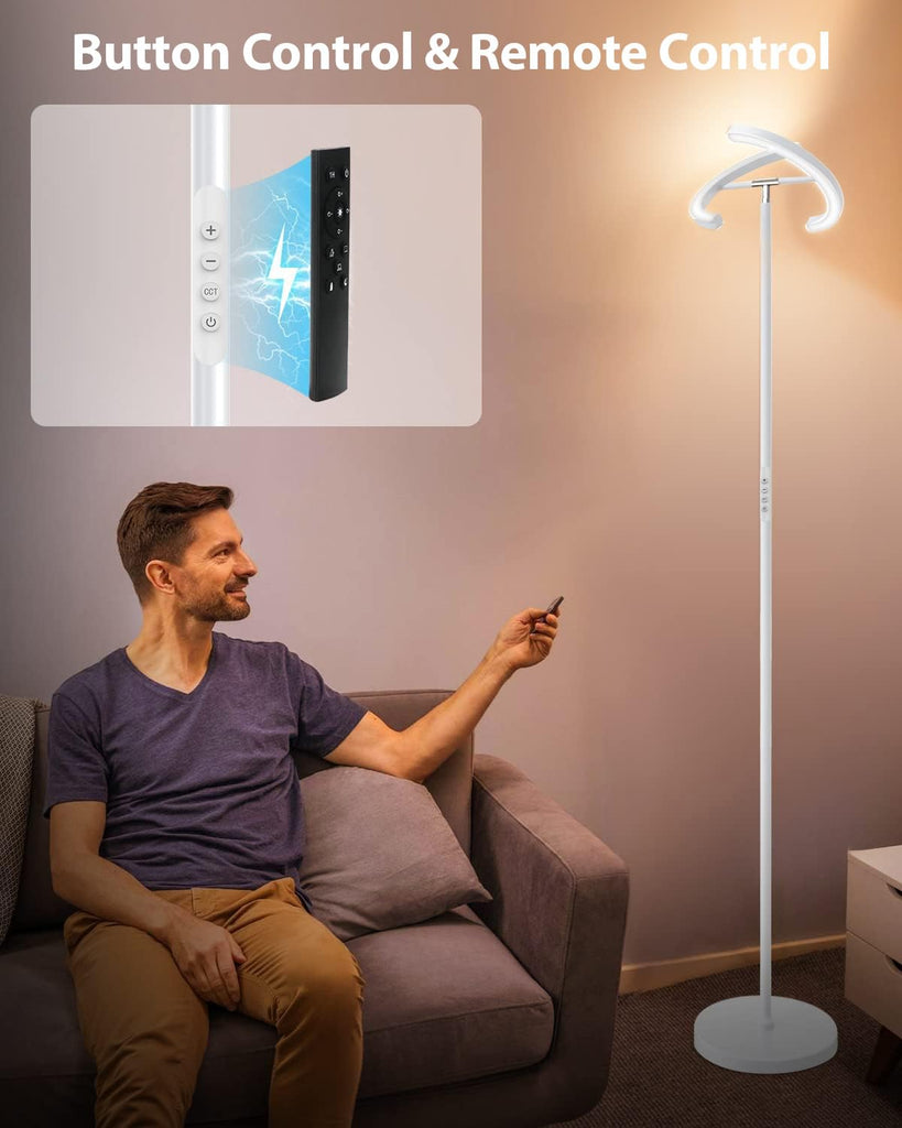 White Floor Lamp, Modern Stepless Dimmable Standing Lamp 3000-6000K, 20W LED Rotatable Reading Tall Lamp, Touch &