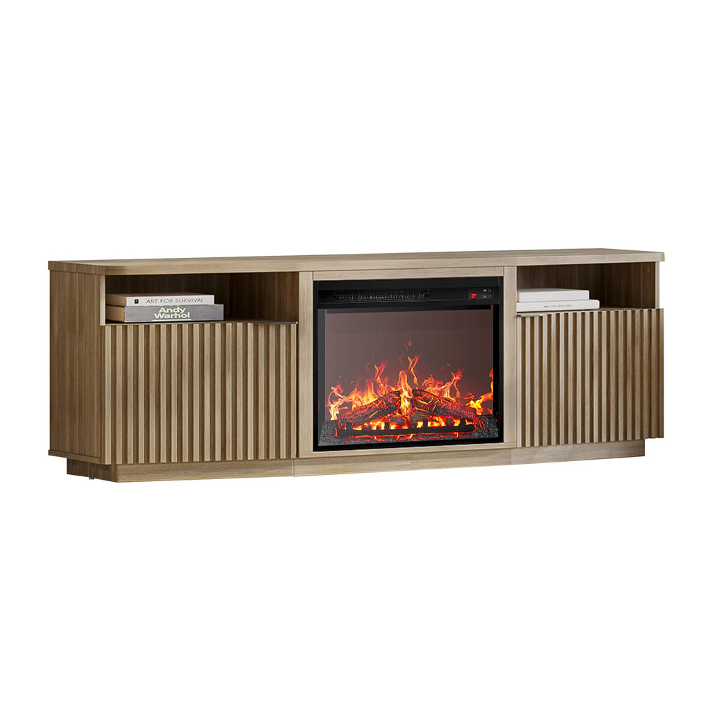 Fluted TV Stand with 23" Electric Fireplace Heater with Sound, 68" Entertainment Center for TV Up to 75", Media
