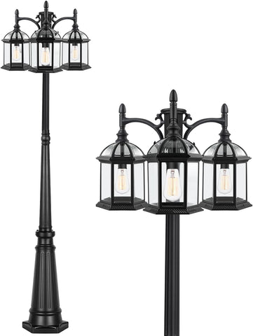 Aluminum Outdoor Lamp Post Birdcage, Hardwired Street Light Post for Outside