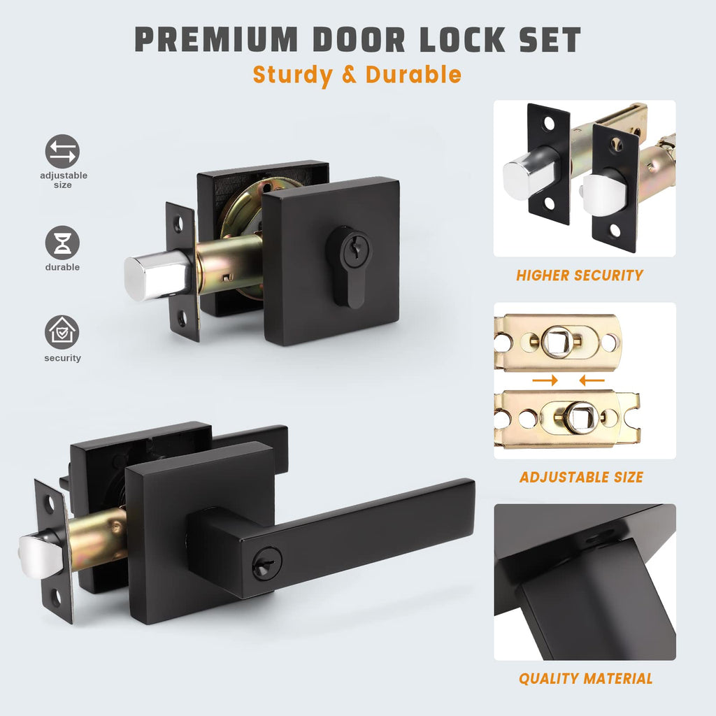 10 Pack Heavy Duty Keyed Entry Lever Door Handle with Double Cylinder Deadbolt Combination Set, Front Door Lever and